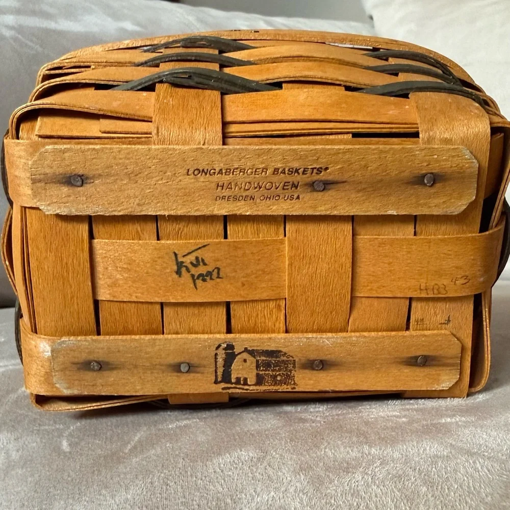 Longaberger Wooden Basket Blue Lining and Original Plastic Liner